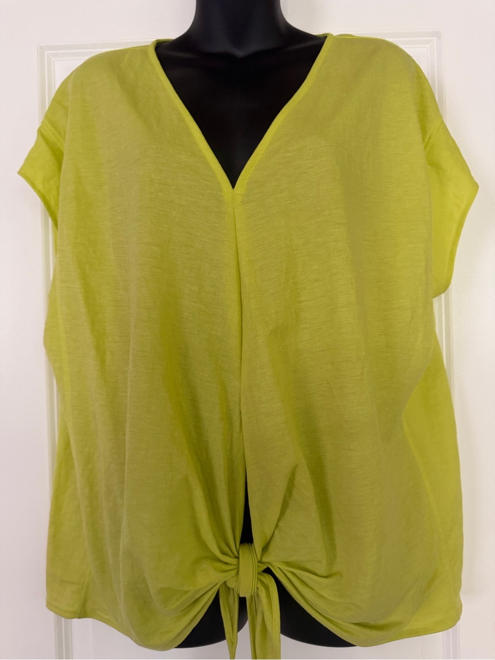 Zara Lime Green Tie-Front V-Neck Blouse